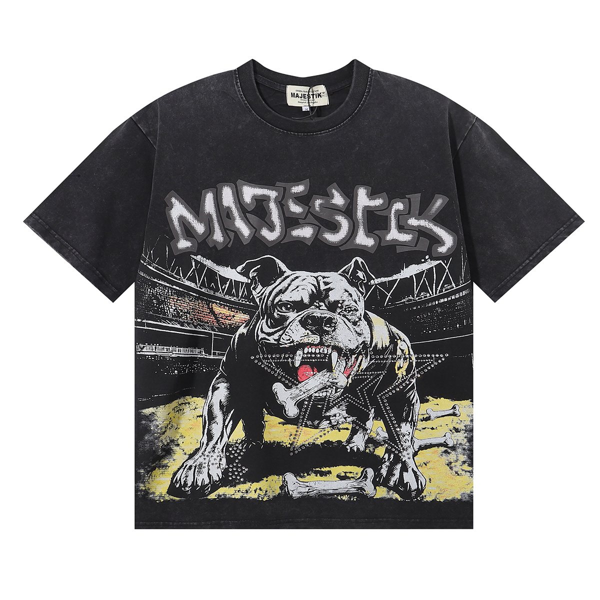 MAJESTIK Bulldog Rhinestone Graphic Cropped T-Shirt ¡ª hero