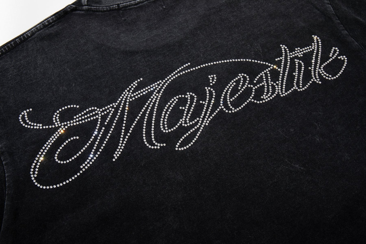 MAJESTIK Washed Black Rhinestone Graphic T-Shirt ¡ª detail