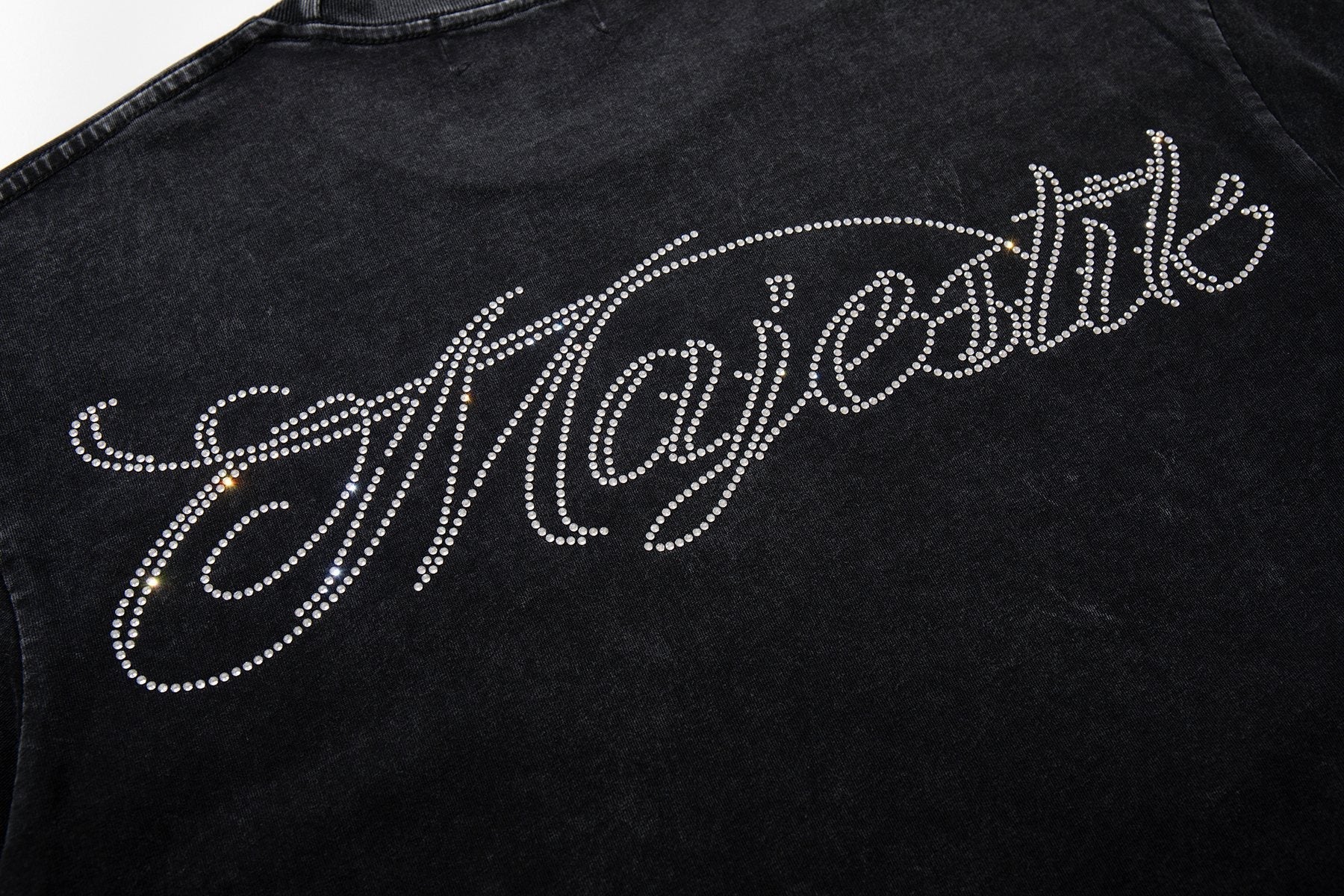 MAJESTIK Washed Black Rhinestone Graphic T-Shirt ¡ª detail