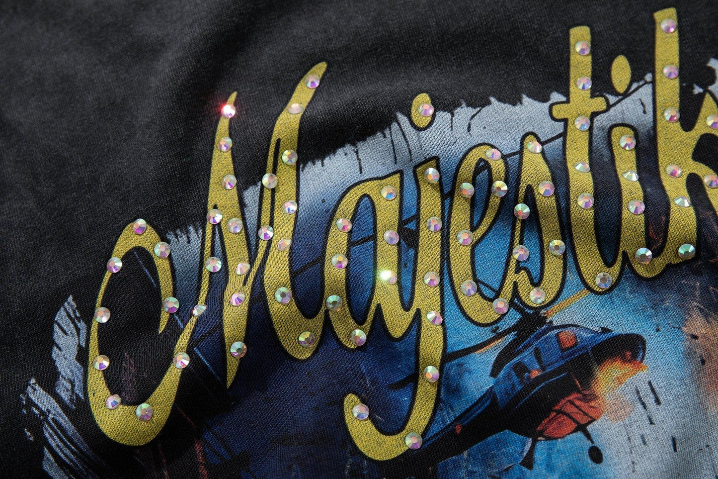 MAJESTIK Washed Black Rhinestone Graphic Short-Sleeve T-Shirt ¡ª detail