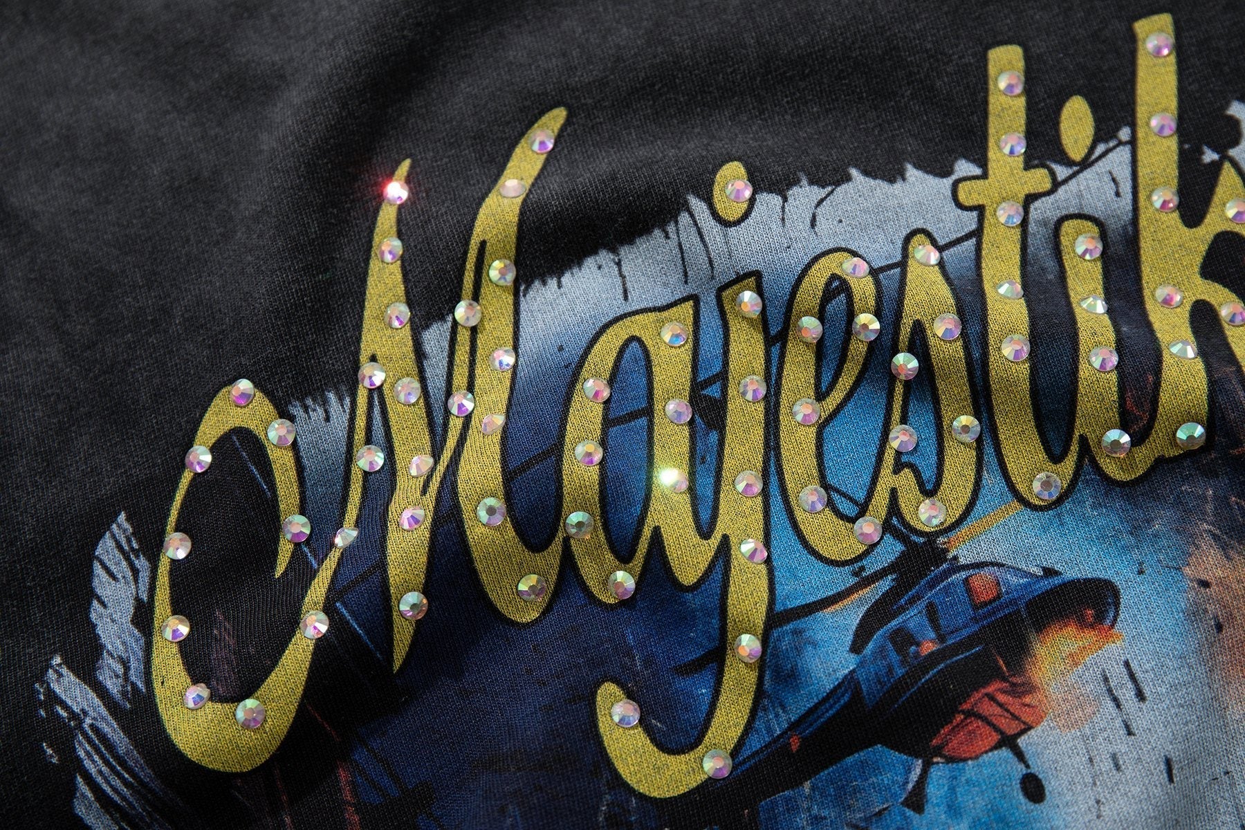 MAJESTIK Washed Black Rhinestone Graphic Short-Sleeve T-Shirt ¡ª detail