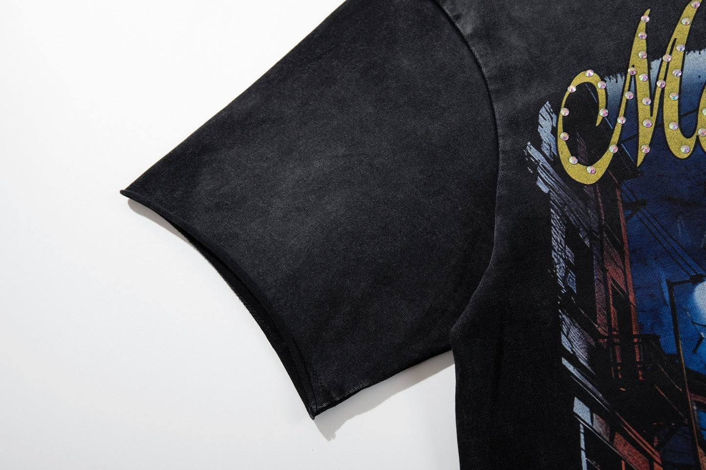 MAJESTIK Washed Black Rhinestone Graphic Short-Sleeve T-Shirt ¡ª detail