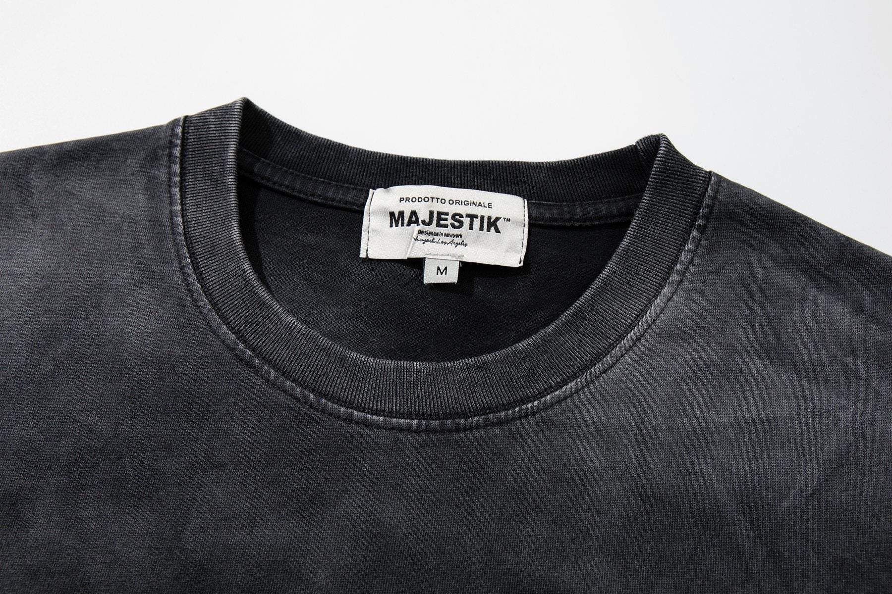 MAJESTIK Washed Black Distressed Graphic T-Shirt ¡ª neck_label