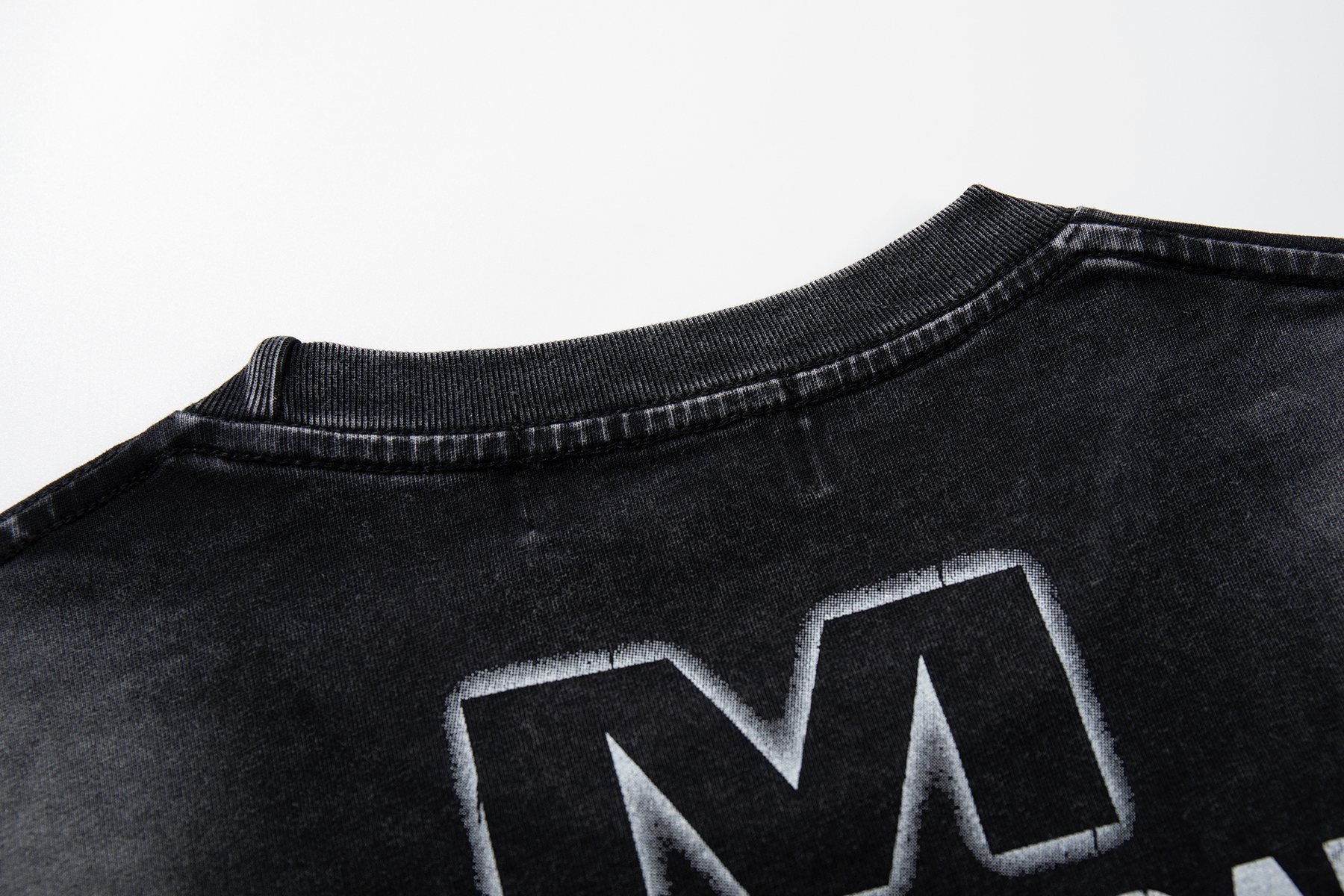 MAJESTIK Washed Black Distressed Graphic T-Shirt ¡ª detail