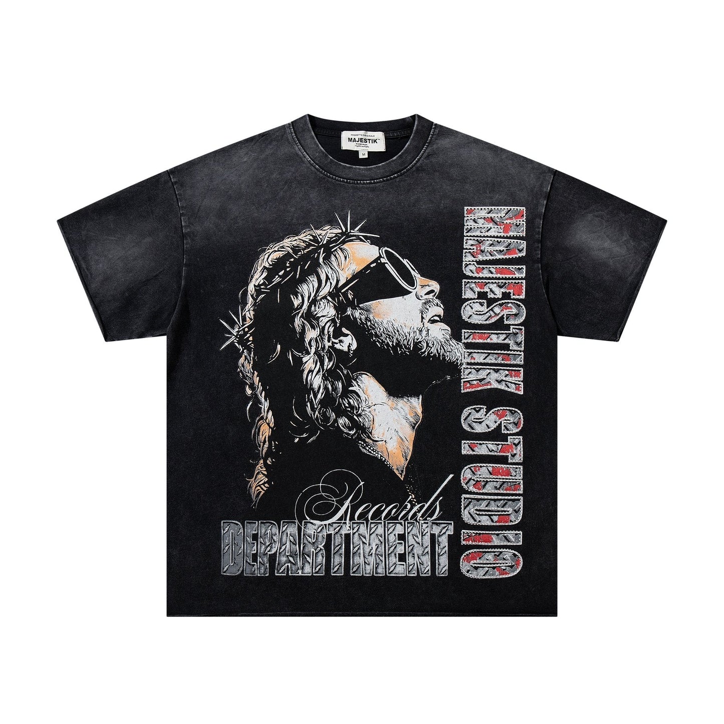 MAJESTIK Washed Black Graphic T-Shirt ¡ª front
