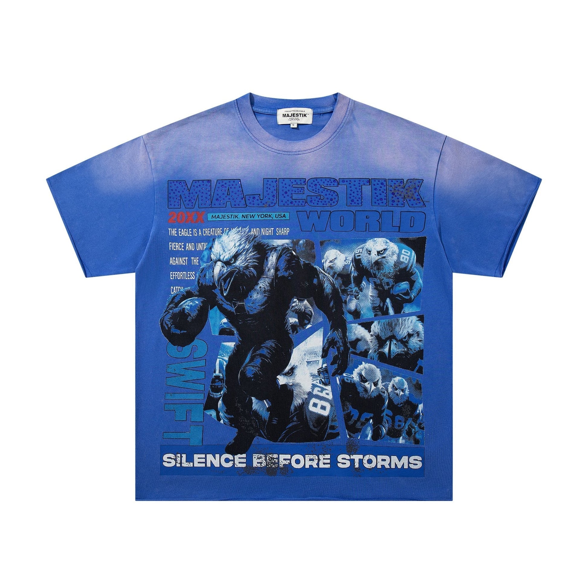 MAJESTIK Washed Blue Front & Back Graphic Short-Sleeve T-Shirt ¡ª hero