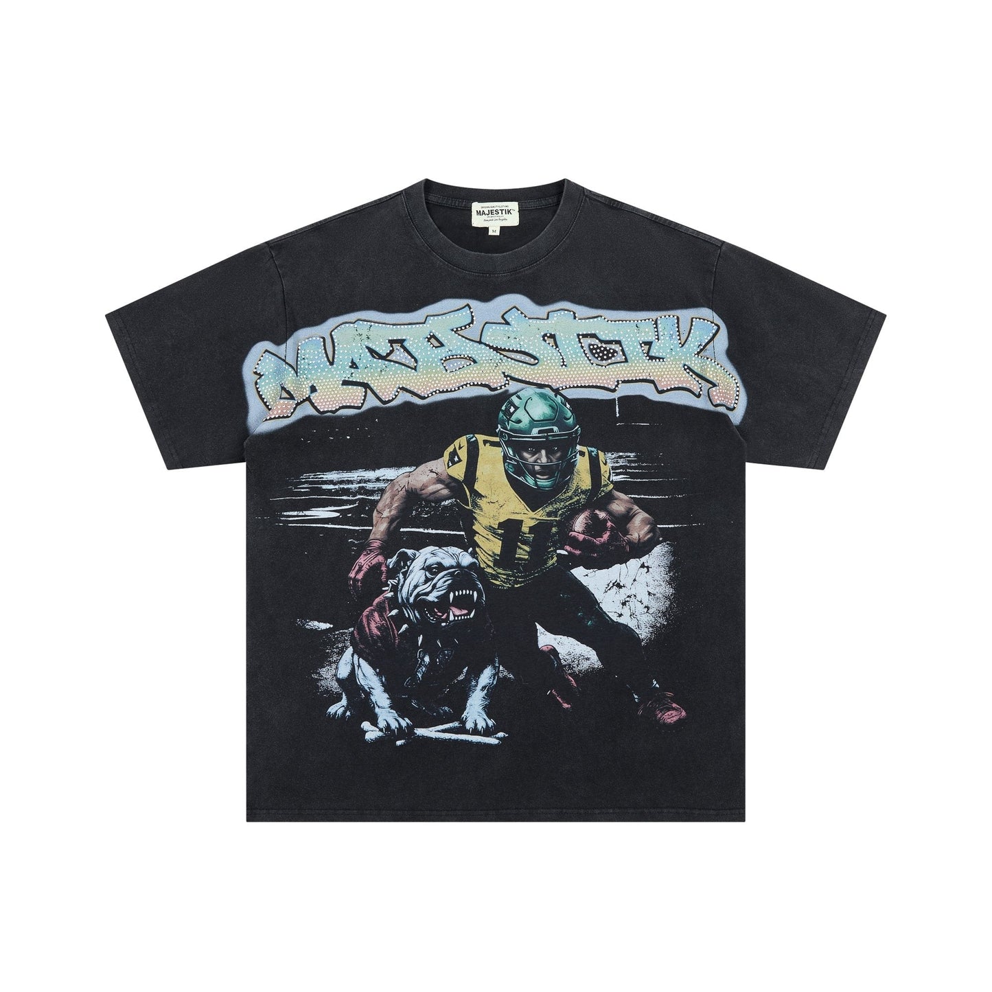 MAJESTIK Bulldog Football Graphic Cropped T-Shirt ¡ª hero