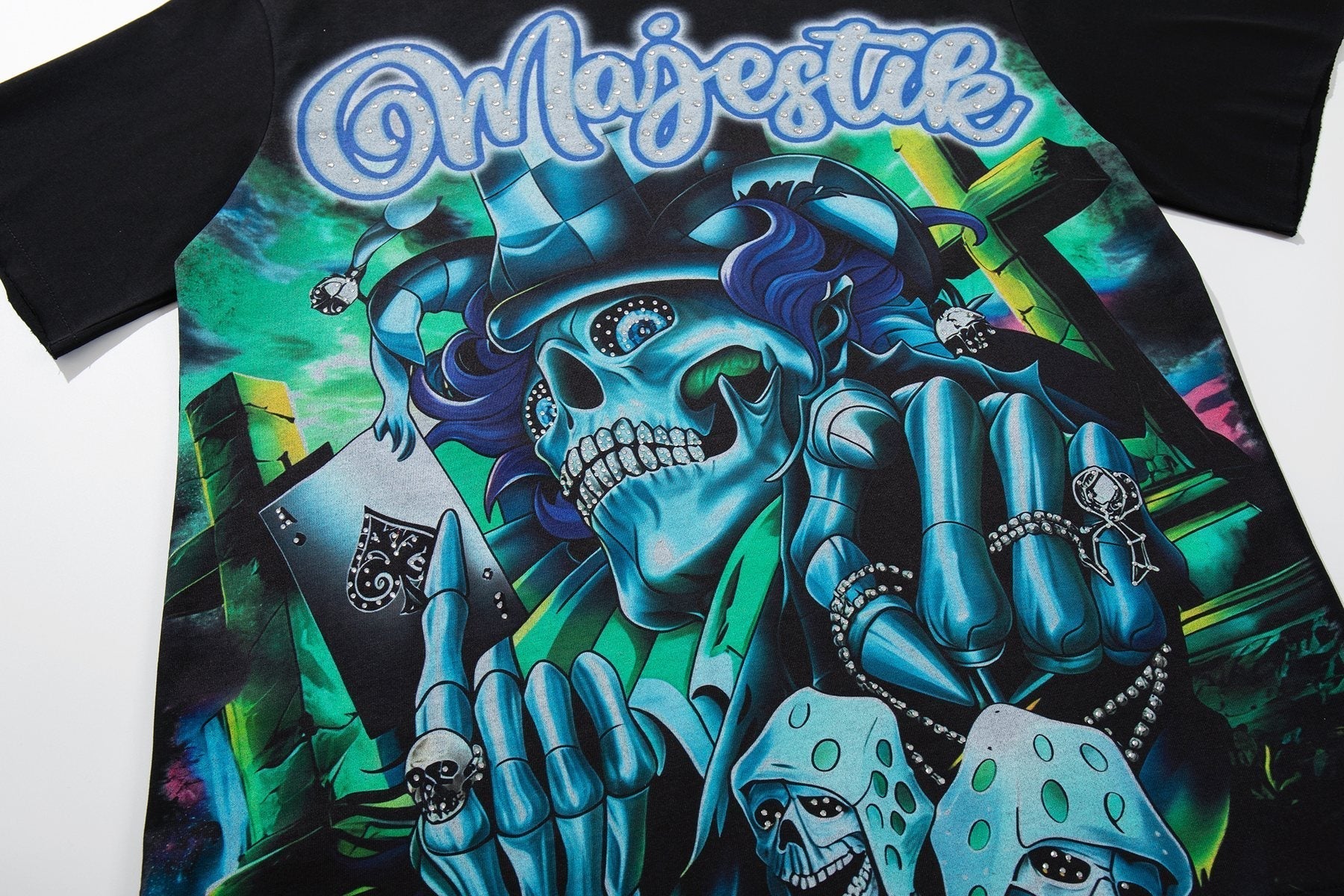 MAJESTIK Blue-Green Front & Script Back Graphic T-Shirt ¡ª detail