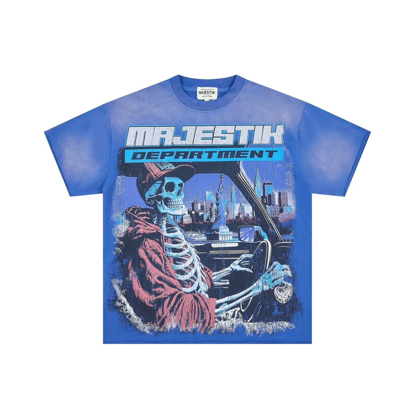 MAJESTIK Skeleton Driver Graphic T-Shirt ¡ª front