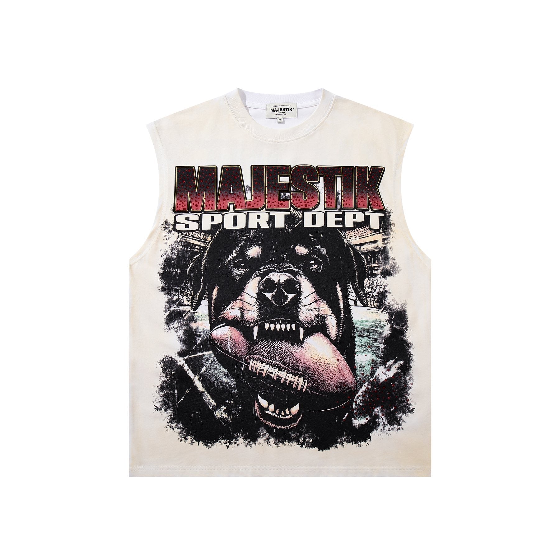 MAJESTIK Off White Graphic Sleeveless T-Shirt ¡ª front