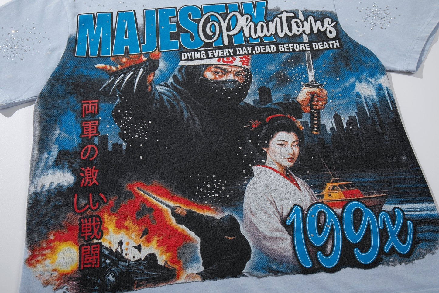 MAJESTIK Washed Rhinestone Graphic T-Shirt ¡ª front