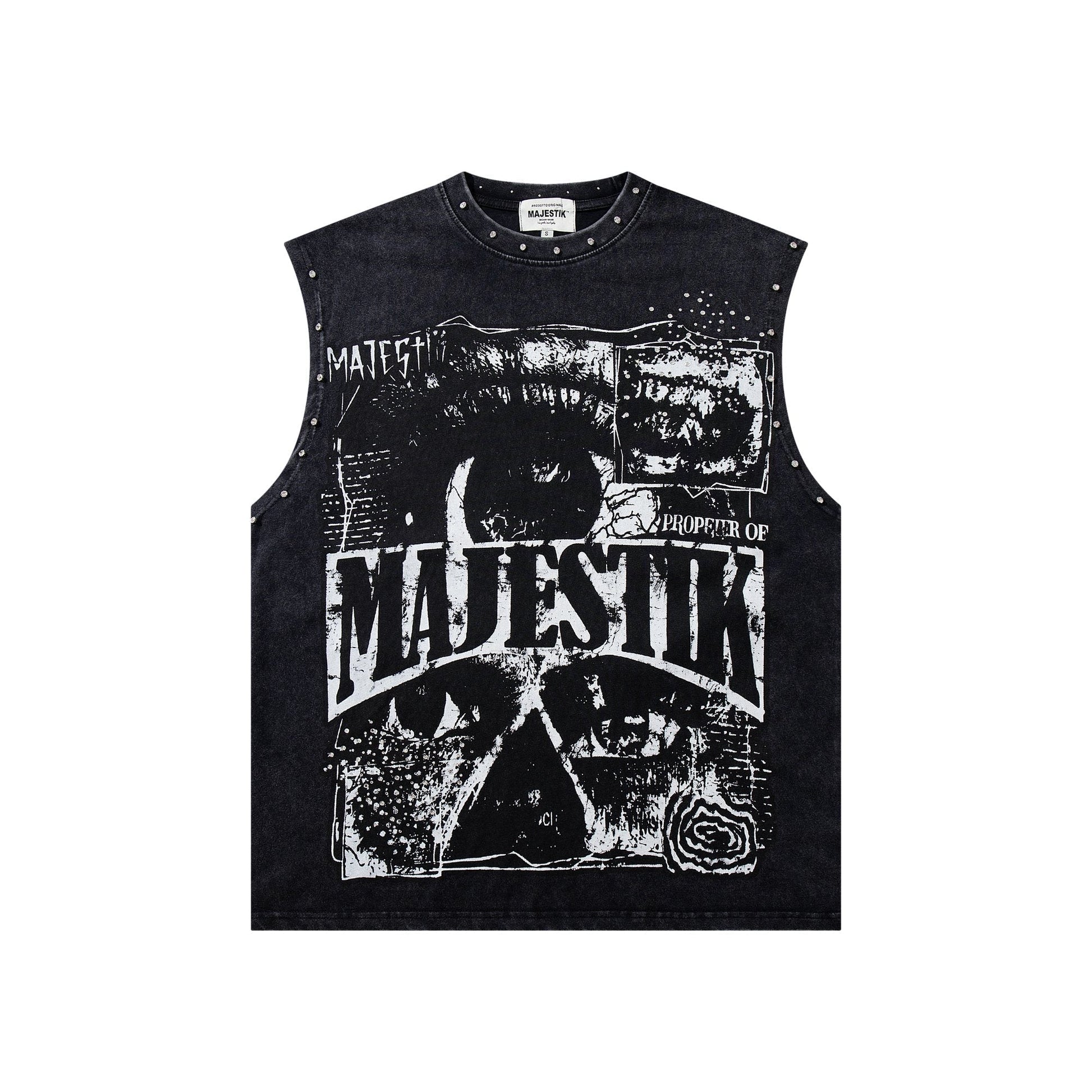 MAJESTIK Washed Black Studded Sleeveless T-Shirt ¡ª hero