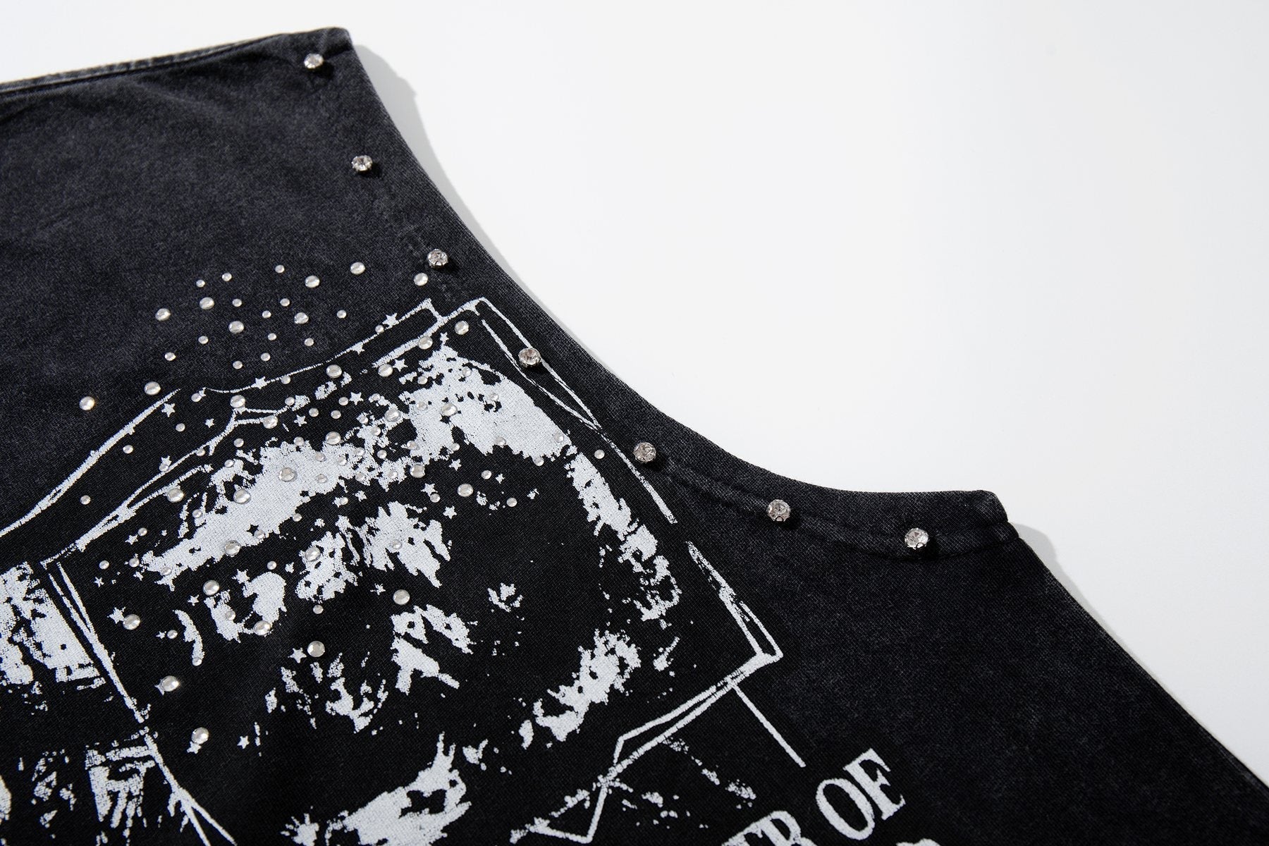 MAJESTIK Washed Black Studded Sleeveless T-Shirt ¡ª detail