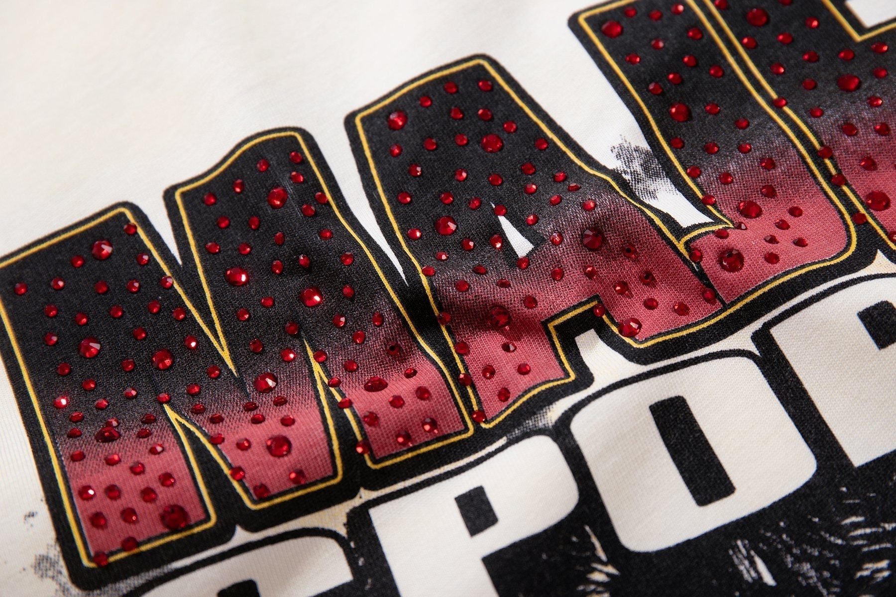 MAJESTIK Cream Distressed Rhinestone Sleeveless T-Shirt ¡ª detail