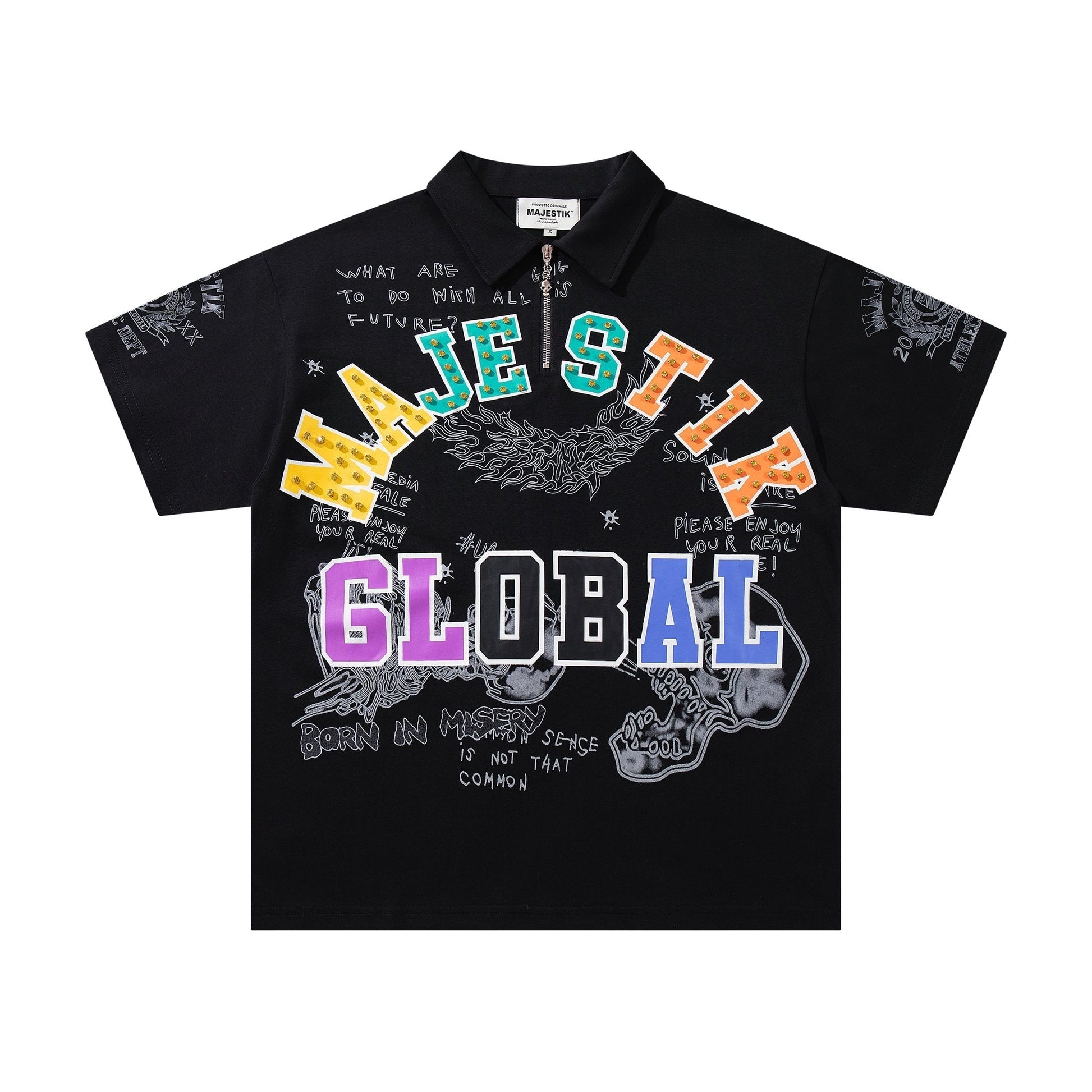 MAJESTIK Embellished Distressed Zip Polo Shirt ¡ª hero