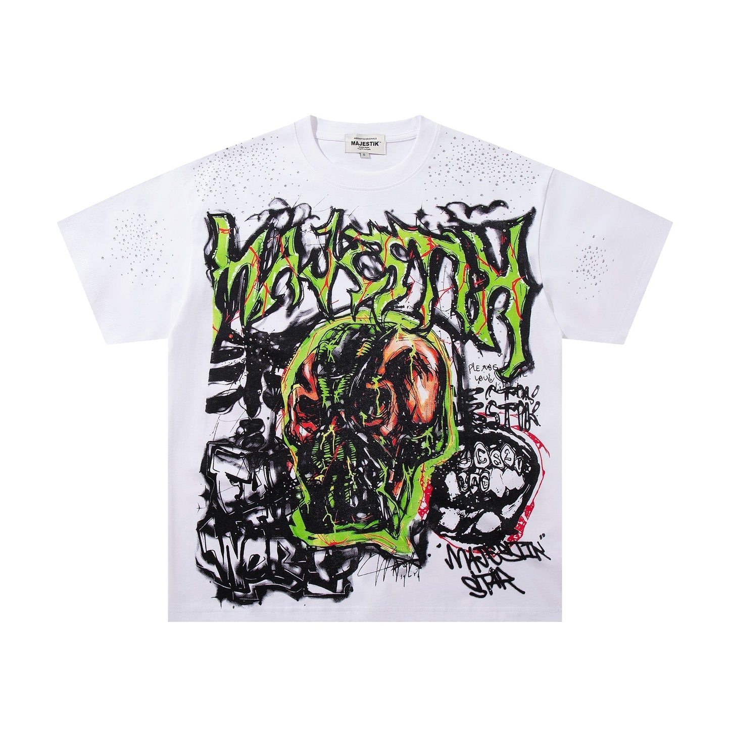 MAJESTIK Distressed Rhinestone Graphic Short-Sleeve T-Shirt ¡ª hero
