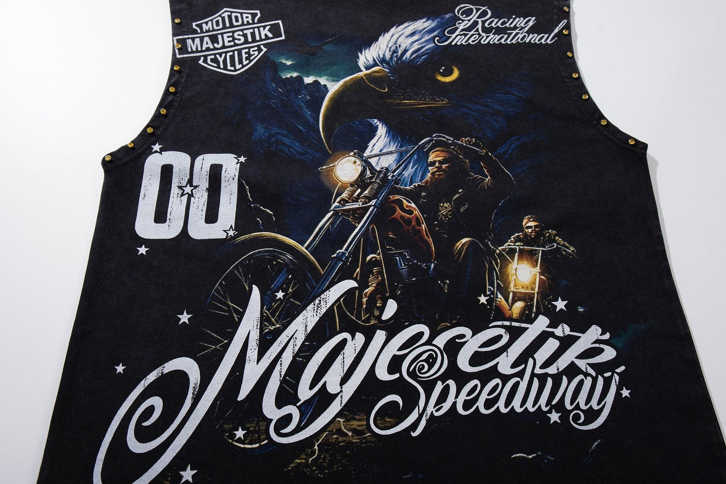 MAJESTIK Speedway Eagle Motorcycle Sleeveless T-Shirt ¡ª detail