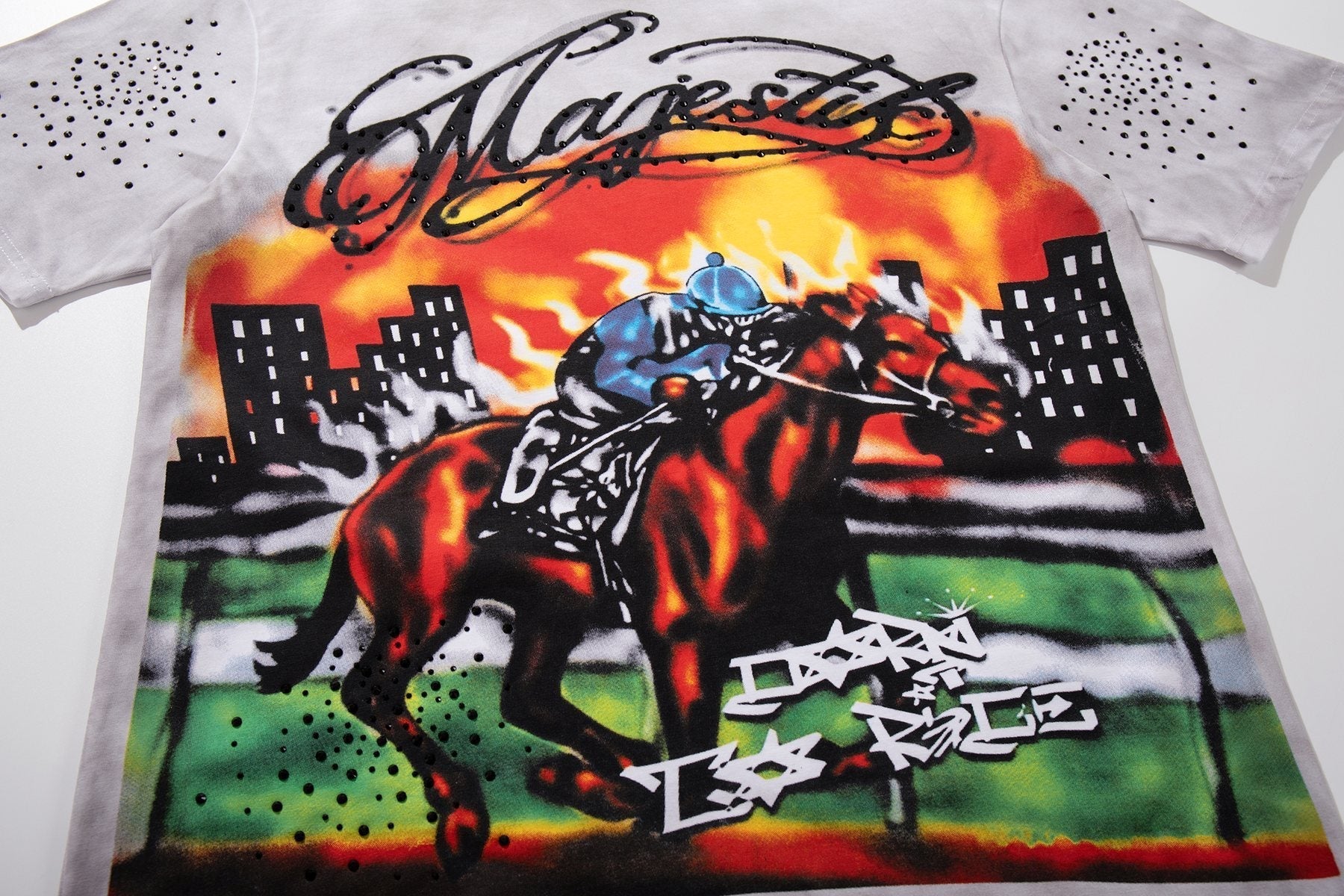 MAJESTIK Horse Racing Graffiti Graphic T-Shirt ¡ª detail