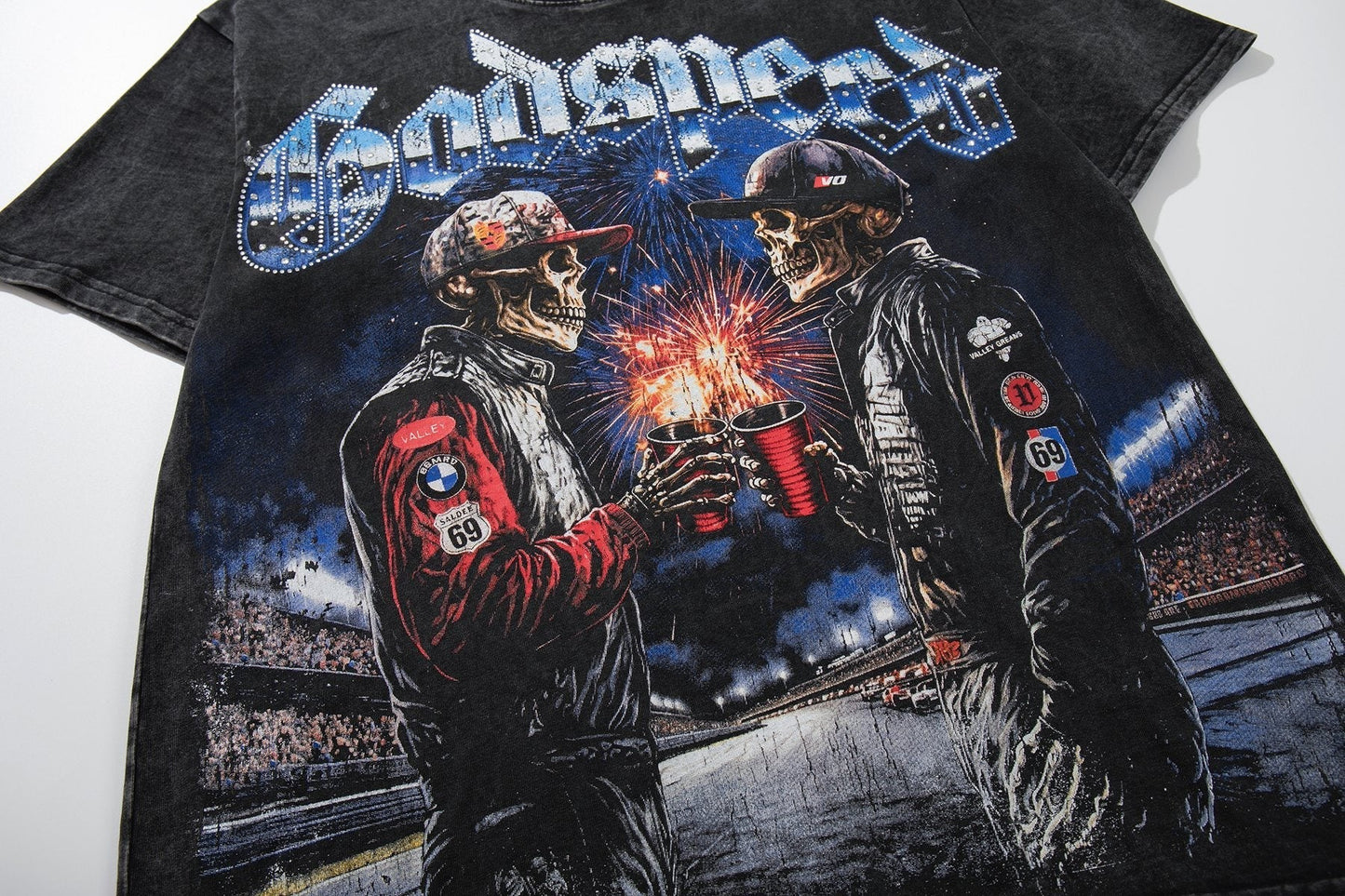 MAJESTIK Racing Graphic Acid-Wash T-Shirt ¡ª detail
