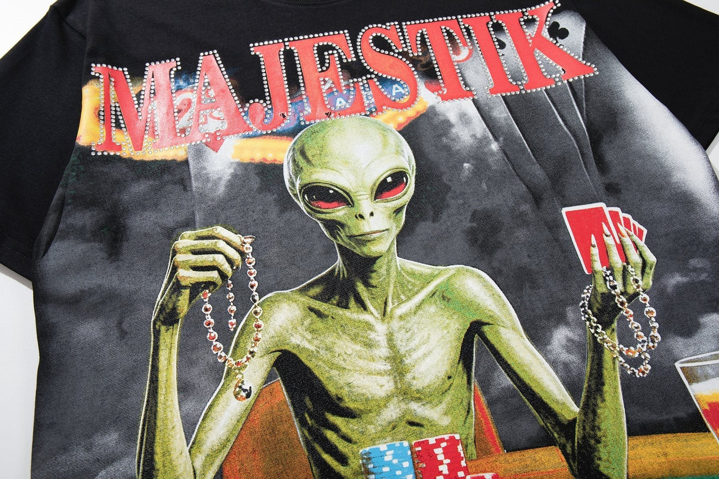 MAJESTIK Distressed Rhinestone Graphic T-Shirt ¡ª detail