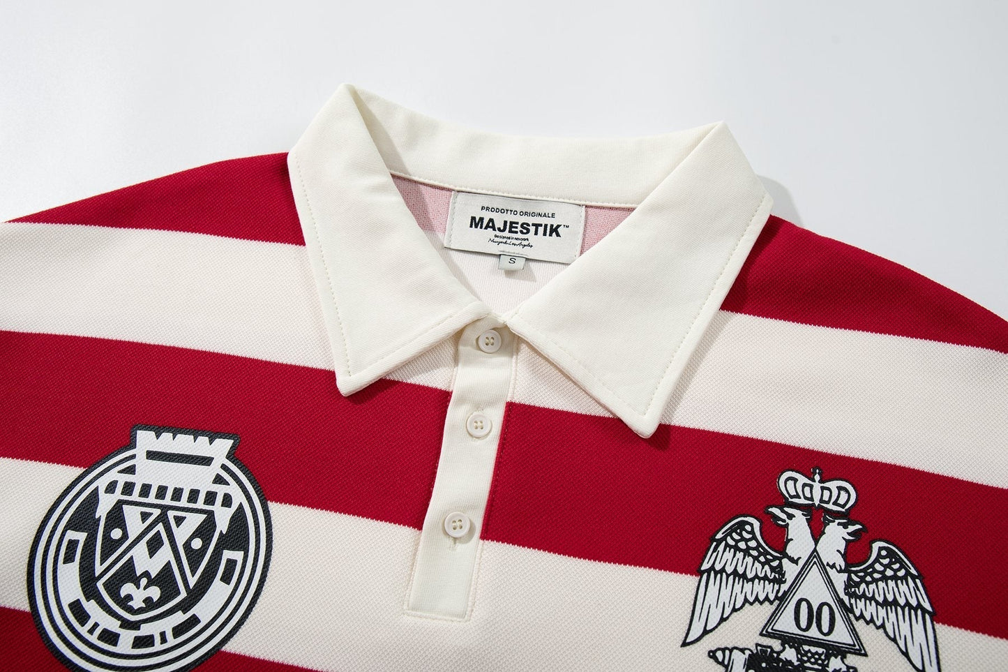MAJESTIK Striped Crest Graphic Polo Shirt ¡ª detail