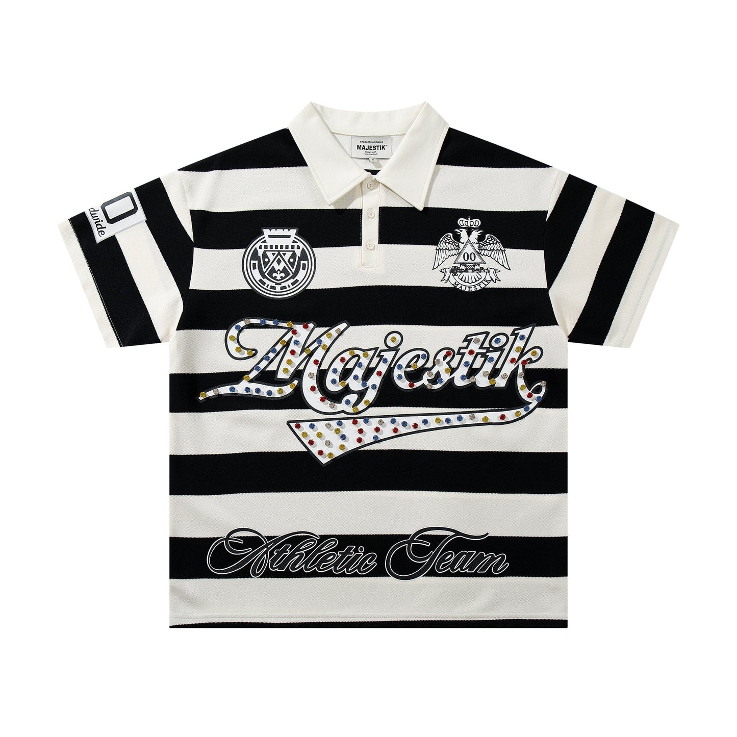 MAJESTIK Striped Crest Graphic Polo Shirt ¡ª hero