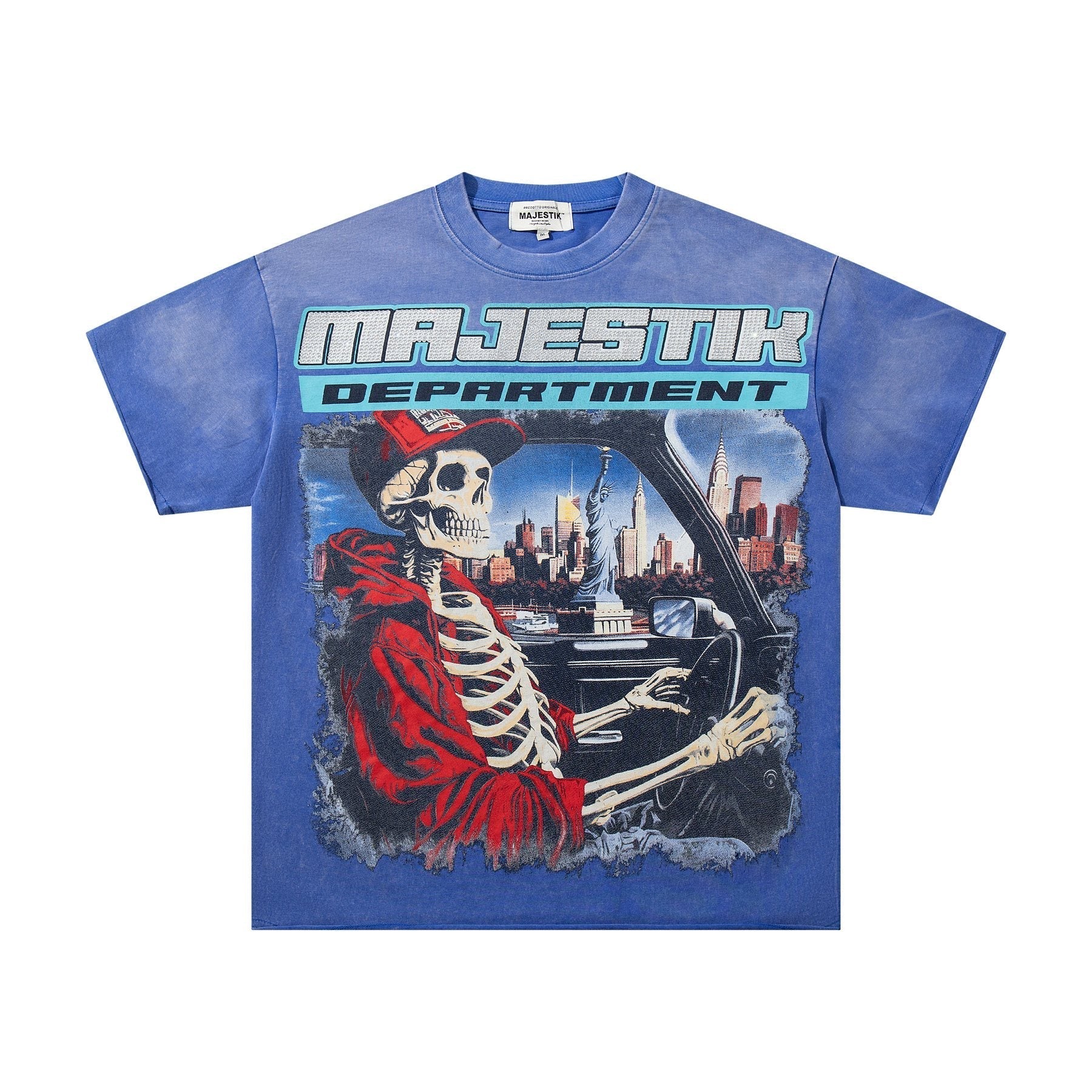 MAJESTIK Skeleton Driver Graphic T-Shirt ¡ª front